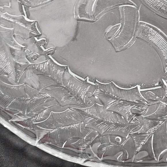 Arcoroc Vintage Clear Glass Christmas Holly Ribbon Cookie Serving Platter - Picture 2 of 5